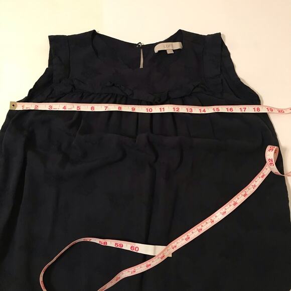 Loft Sleeveless Blouse w/blue on blue floral print - Picture 9 of 10